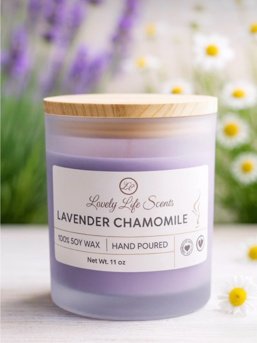 Lavender Chamomile 100% Premium Soy Wax 11 oz Candle by Lovely Life Scents
